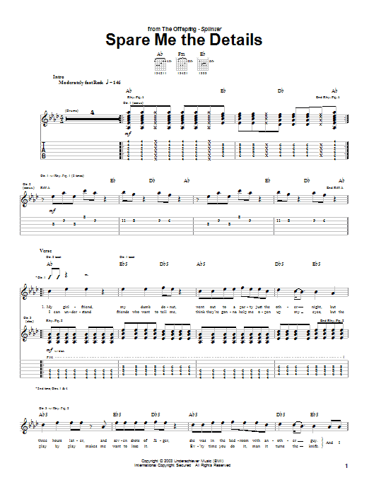 Download The Offspring Spare Me The Details Sheet Music