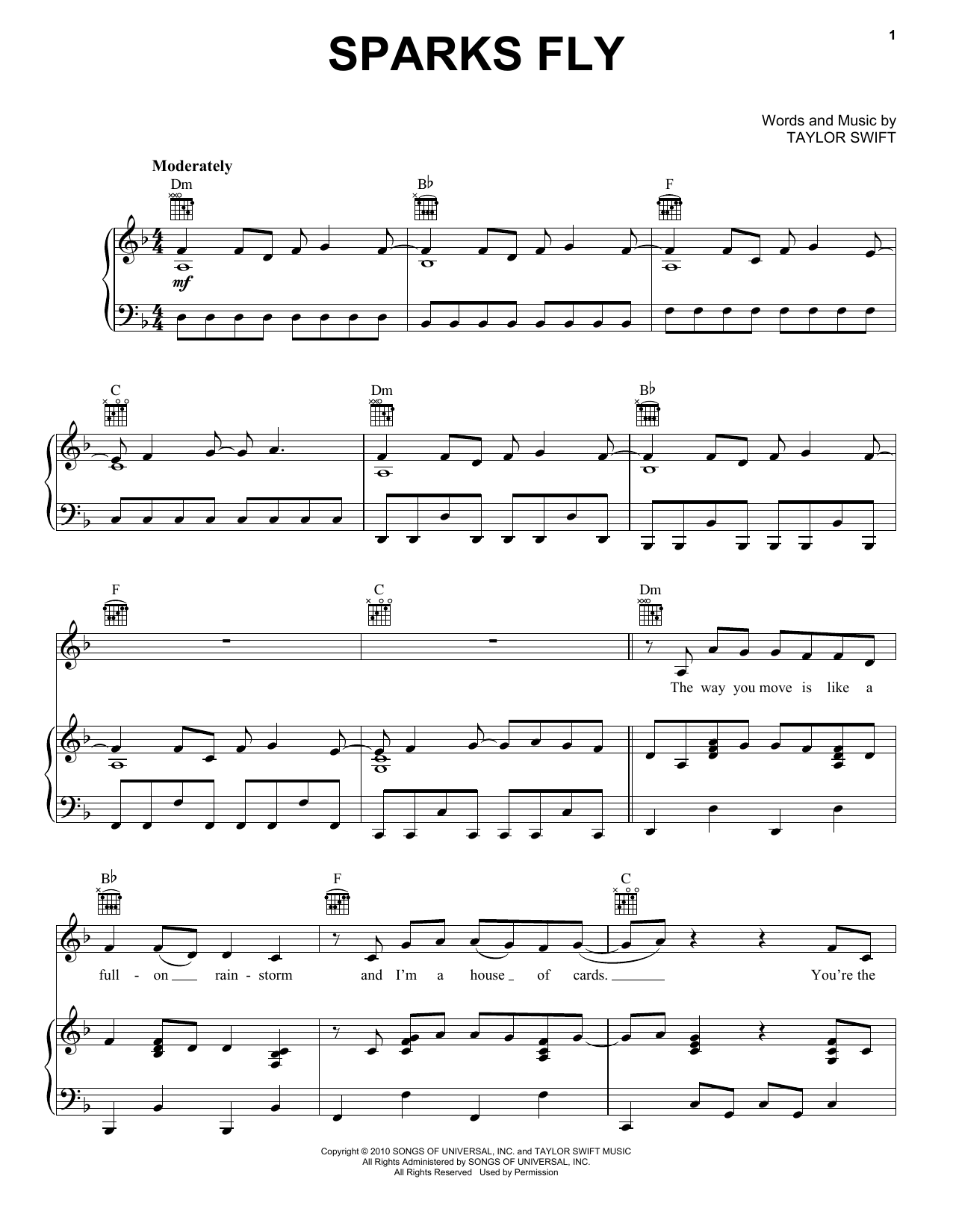 Download Taylor Swift Sparks Fly Sheet Music