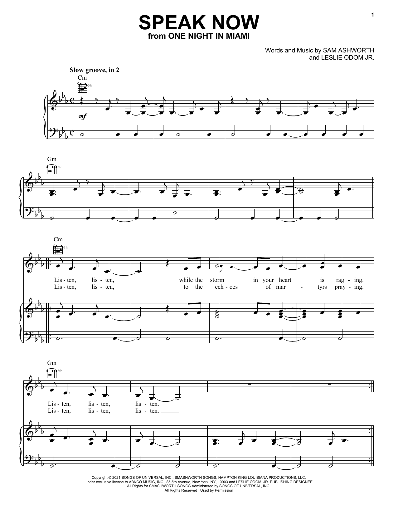 Download Leslie Odom Jr. Speak Now (from One Night In Miami...) Sheet Music