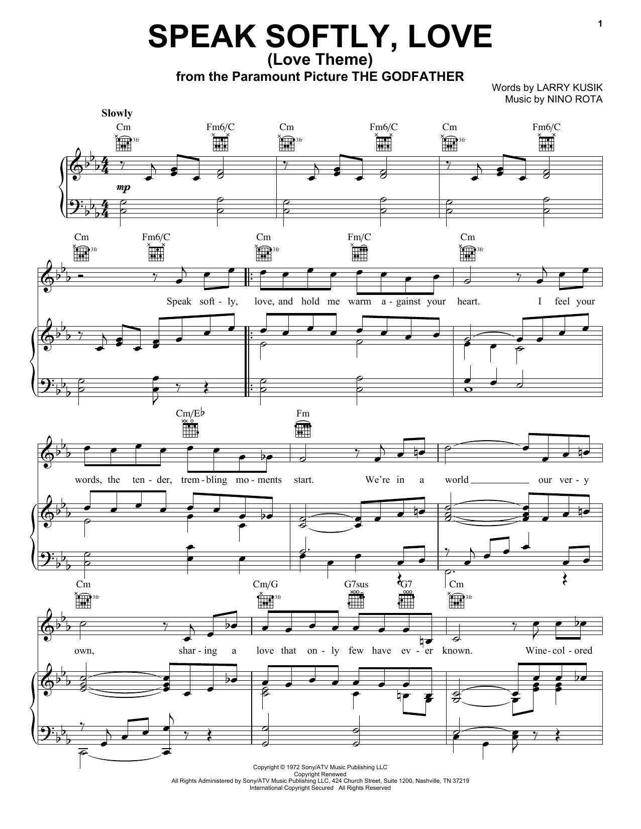 Andy Williams Speak Softly, Love (Love Theme) sheet music notes printable PDF score
