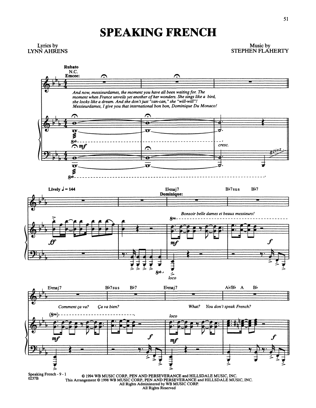 Download Stephen Flaherty and Lynn Ahrens Speaking French (from Lucky Stiff) Sheet Music
