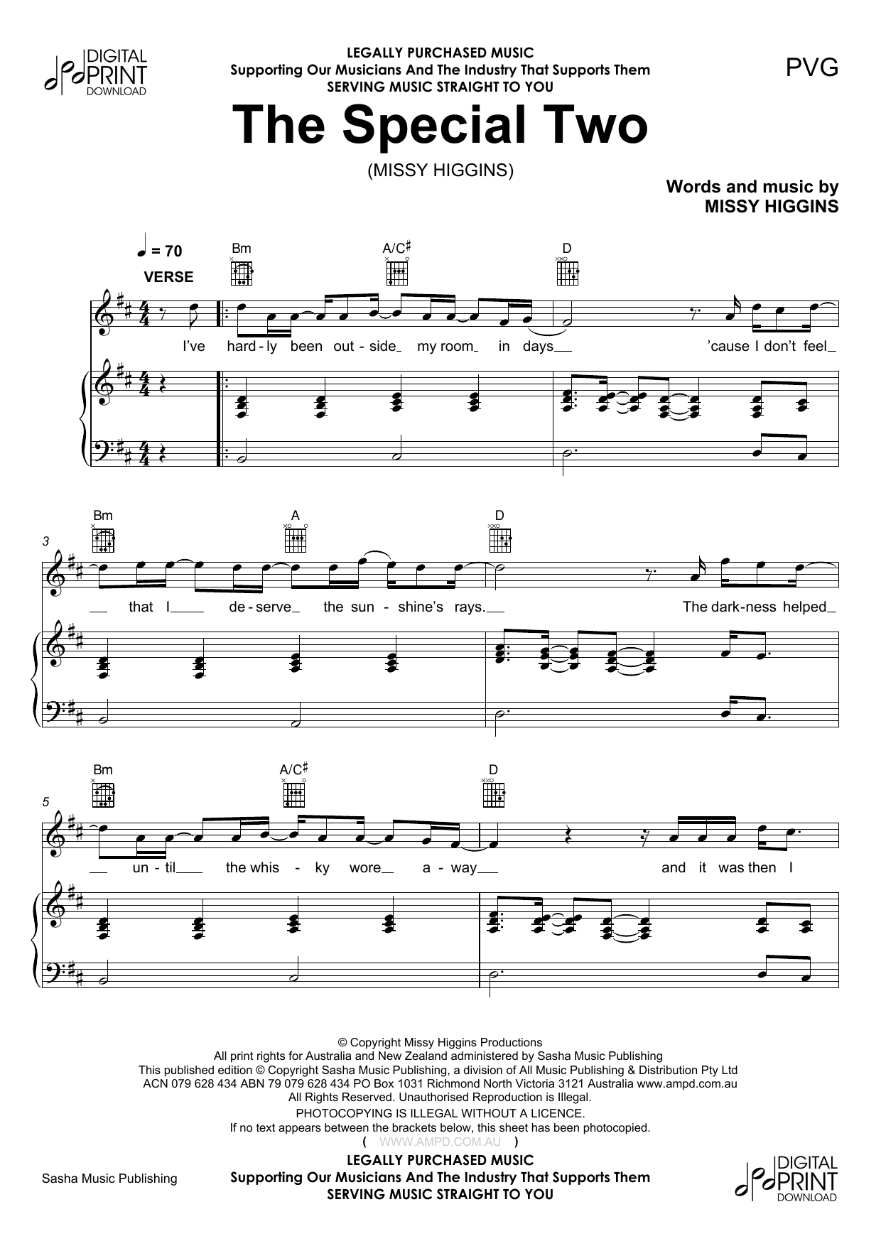 Download Missy Higgins Special Two Sheet Music