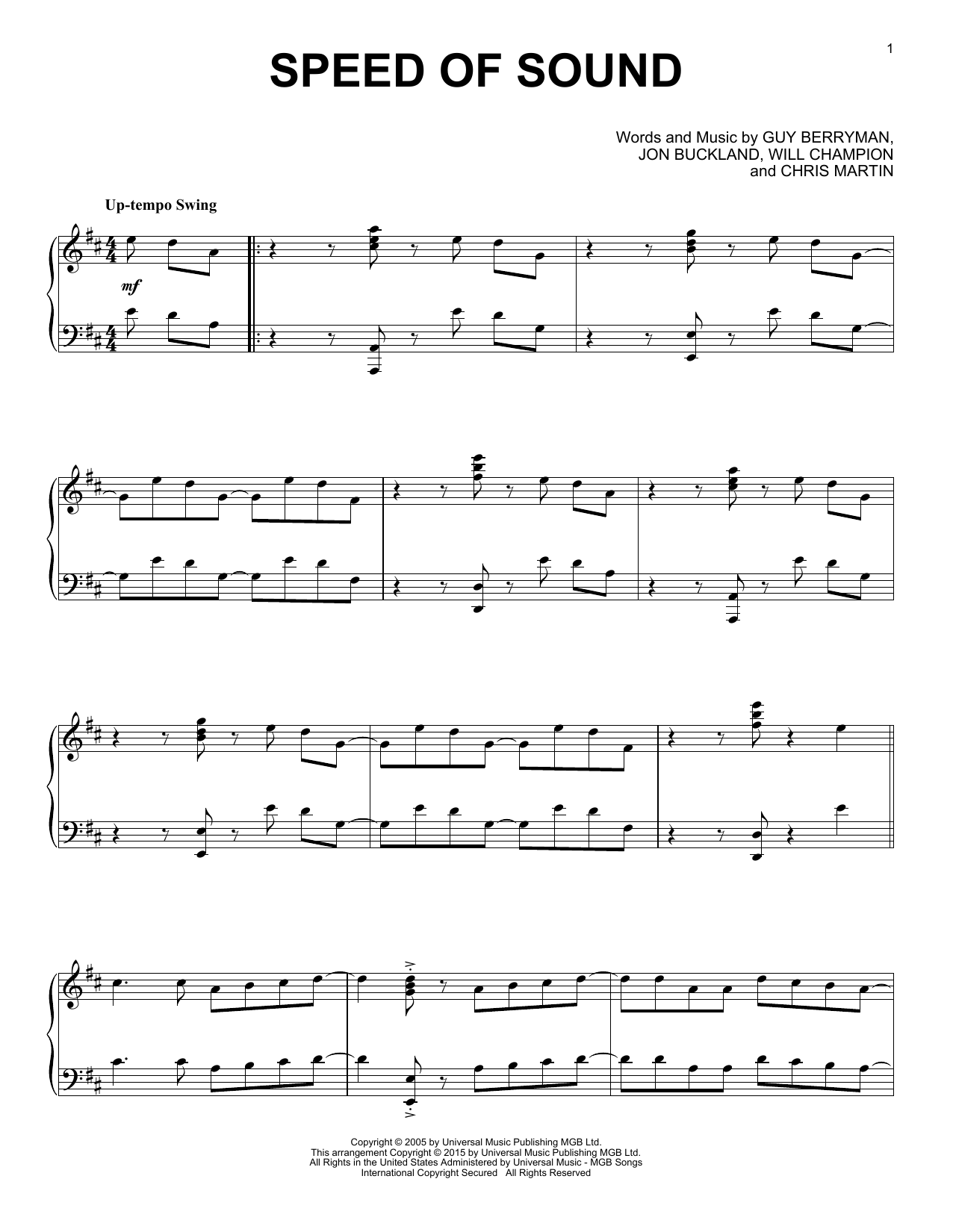 Download Coldplay Speed Of Sound [Jazz version] Sheet Music