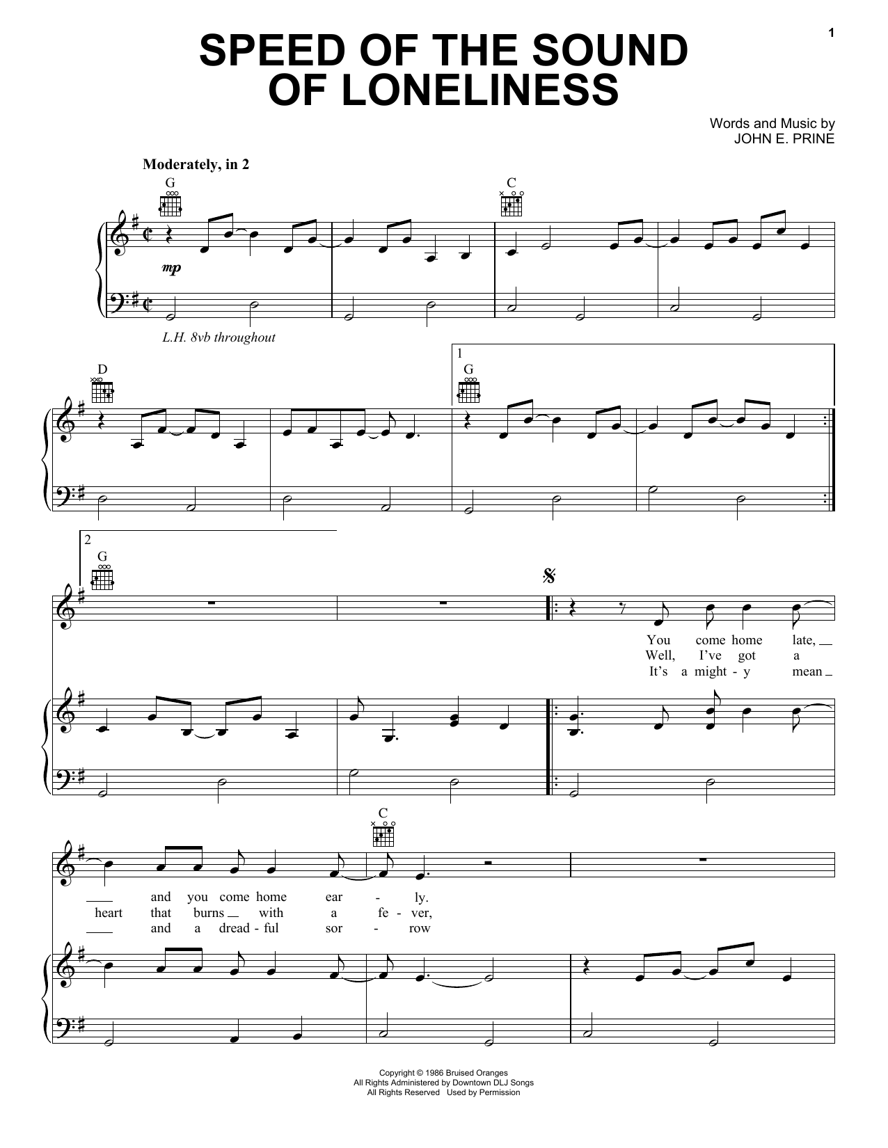 Download John Prine Speed Of The Sound Of Loneliness Sheet Music