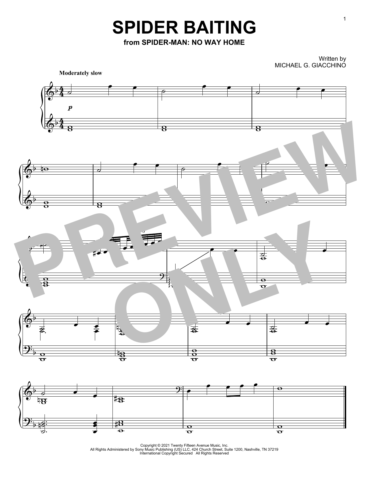Download Michael Giacchino Spider Baiting (from Spider-Man: No Way Sheet Music