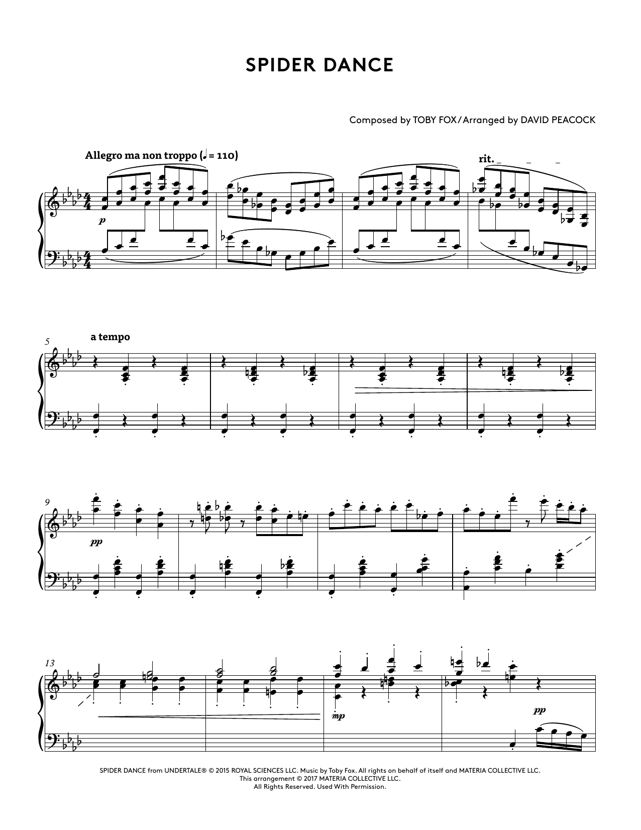 Download Toby Fox Spider Dance (from Undertale Piano Coll Sheet Music