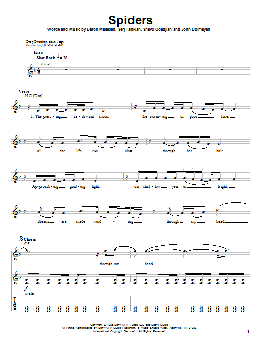 Download System Of A Down Spiders Sheet Music