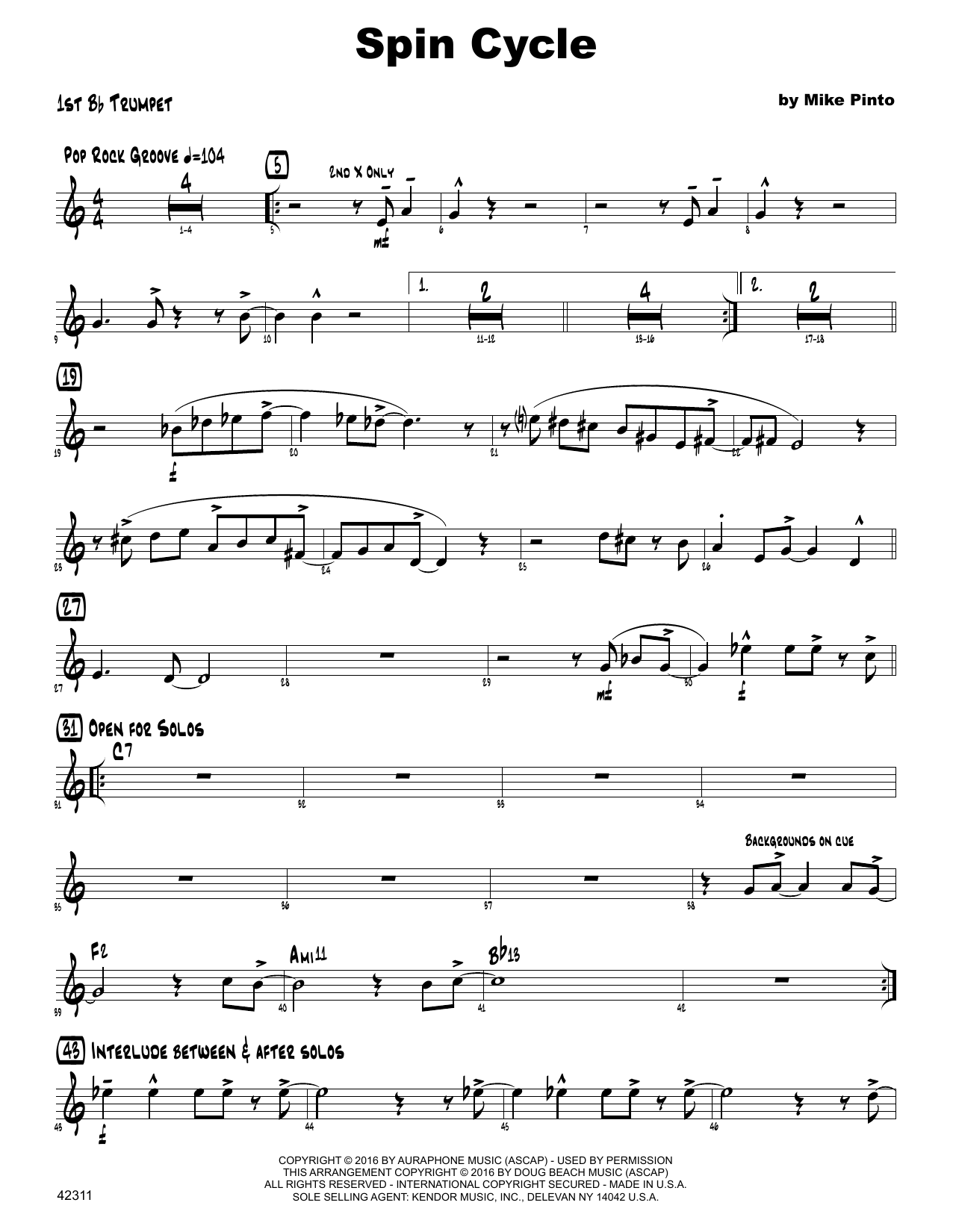 Download Mike Pinto Spin Cycle - 1st Bb Trumpet Sheet Music