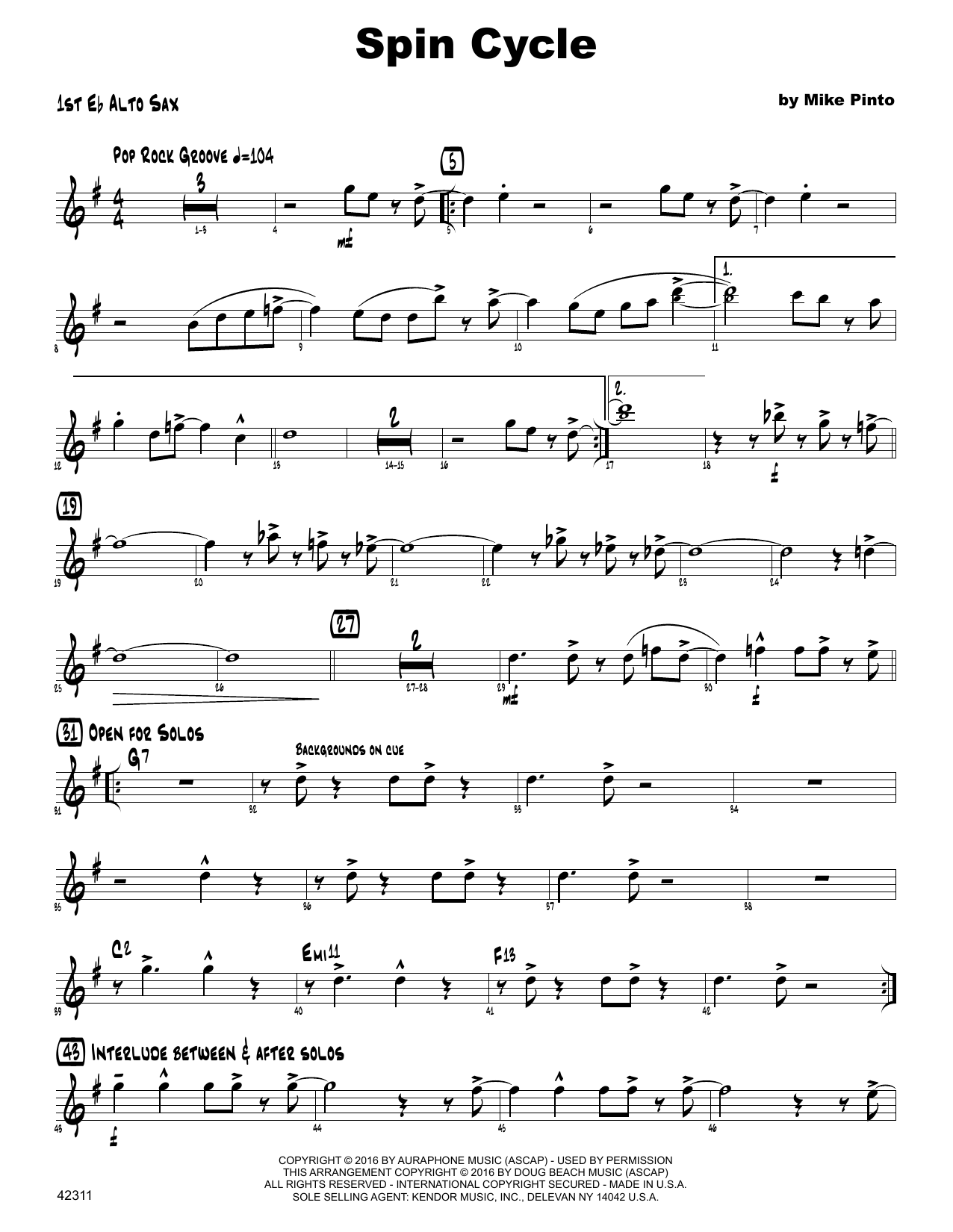 Download Mike Pinto Spin Cycle - 1st Eb Alto Saxophone Sheet Music