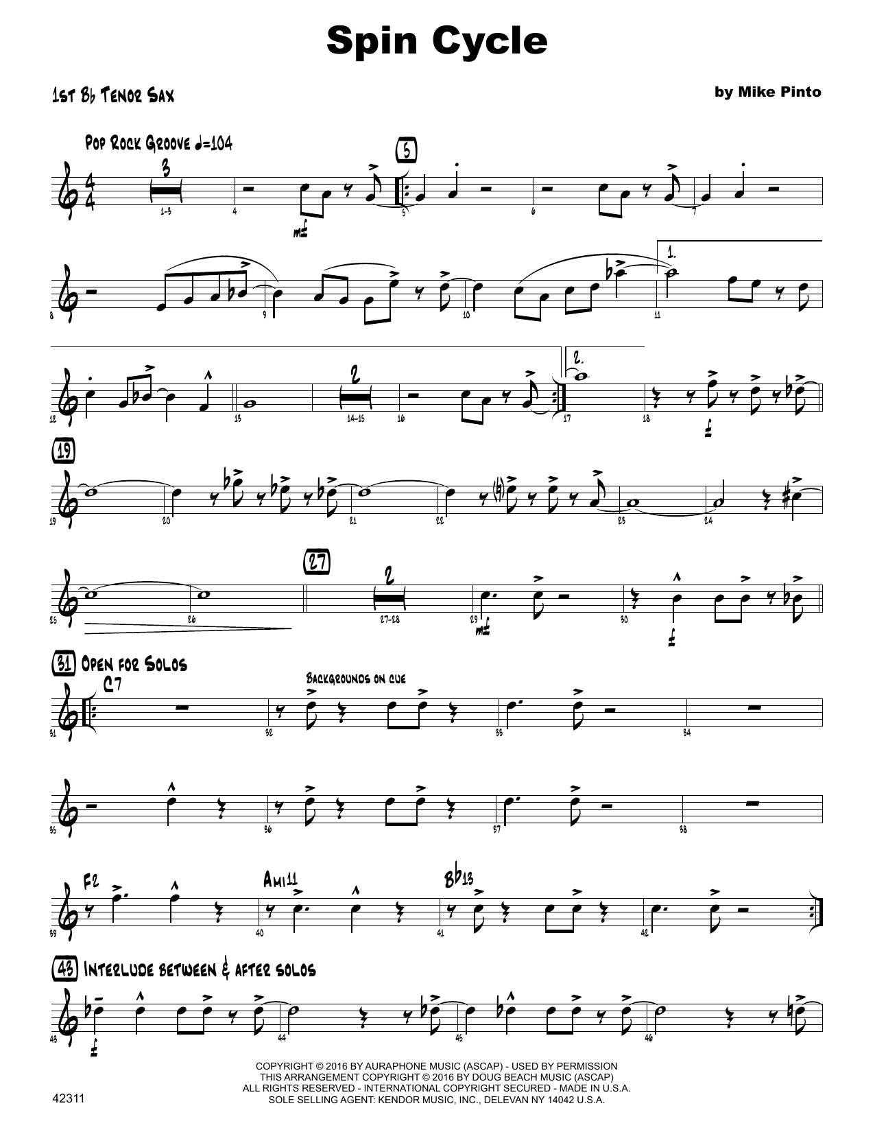 Download Mike Pinto Spin Cycle - 1st Tenor Saxophone Sheet Music