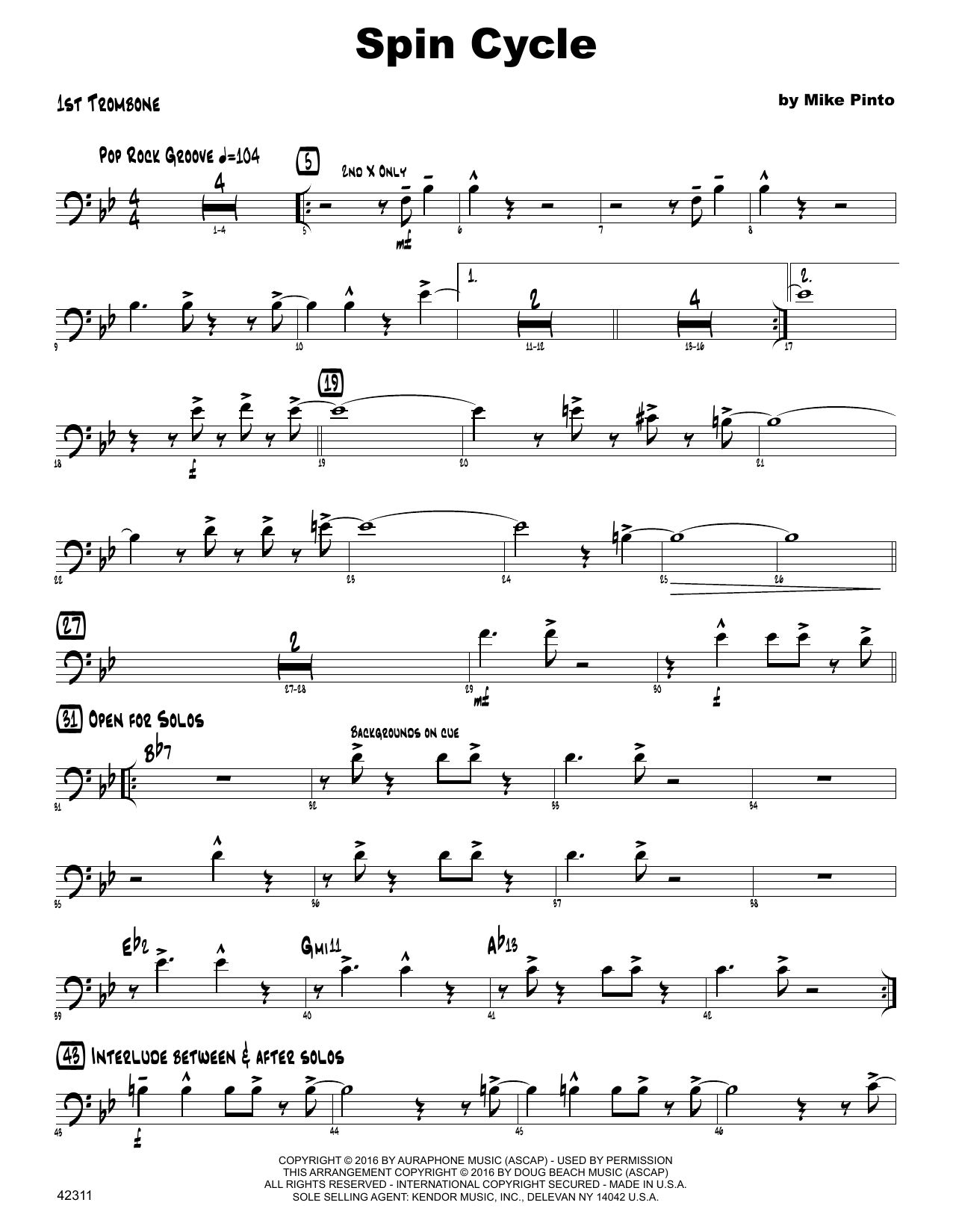 Download Mike Pinto Spin Cycle - 1st Trombone Sheet Music