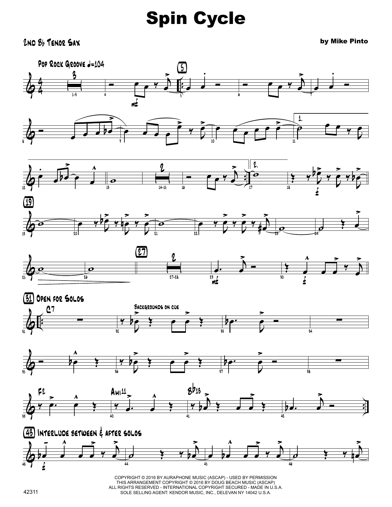 Download Mike Pinto Spin Cycle - 2nd Bb Tenor Saxophone Sheet Music