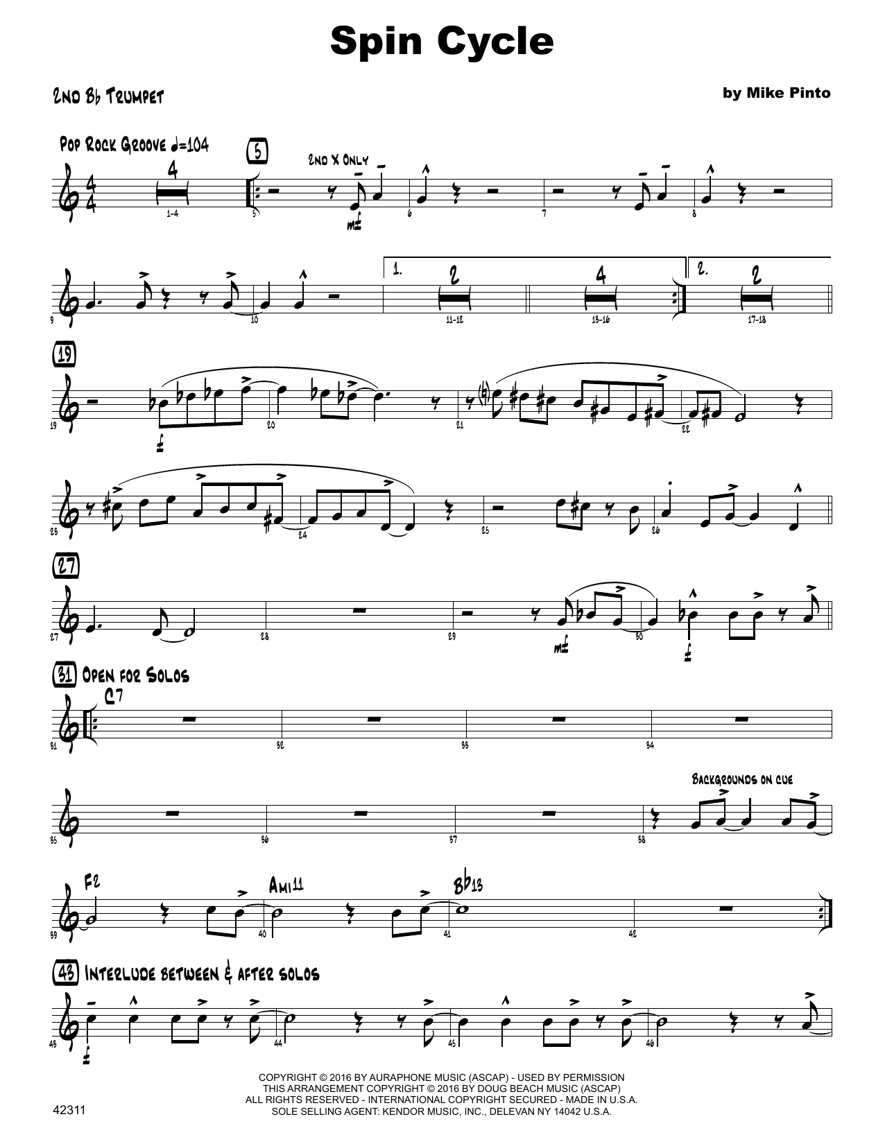 Download Mike Pinto Spin Cycle - 2nd Bb Trumpet Sheet Music