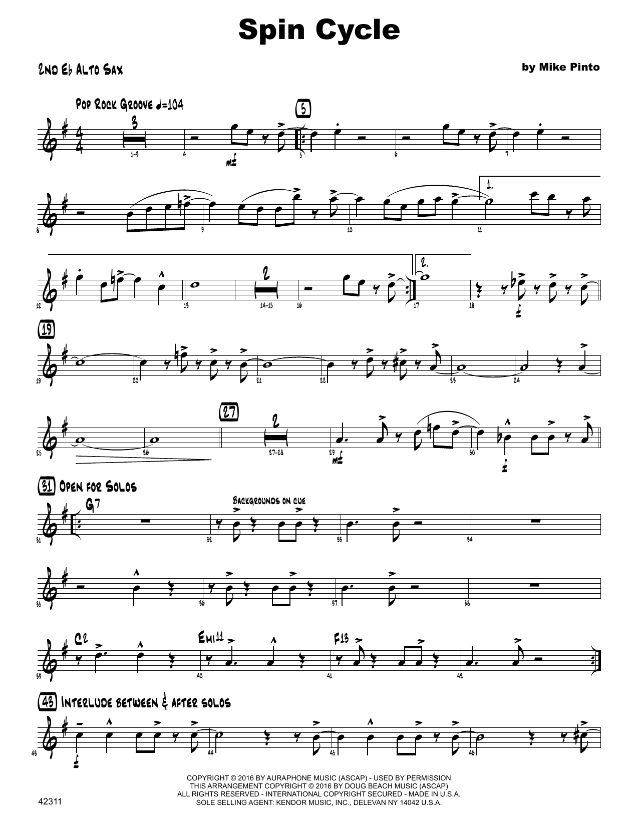 Download Mike Pinto Spin Cycle - 2nd Eb Alto Saxophone Sheet Music