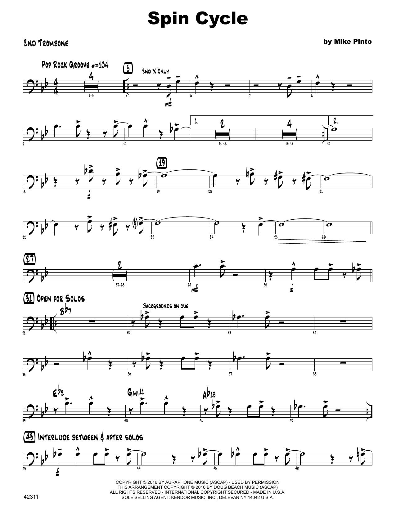 Download Mike Pinto Spin Cycle - 2nd Trombone Sheet Music