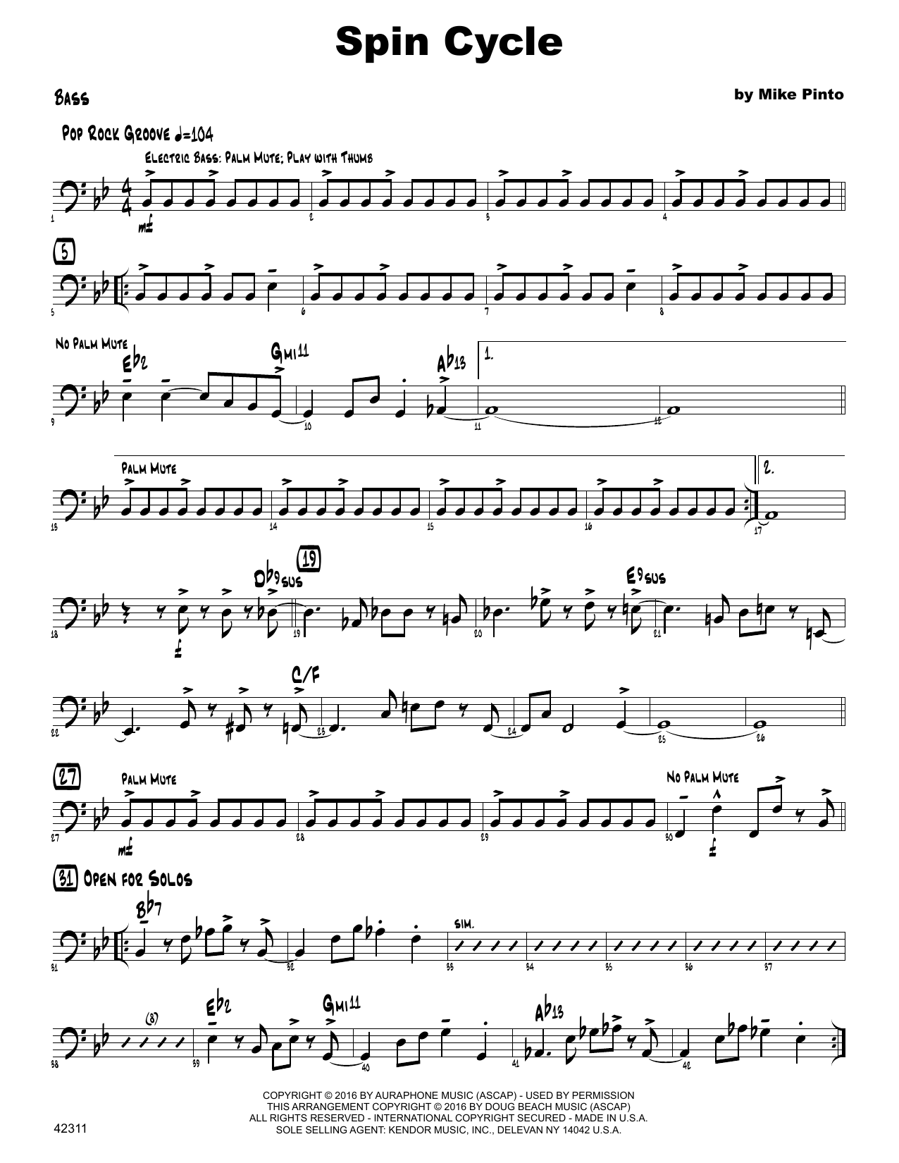 Download Mike Pinto Spin Cycle - Bass Sheet Music