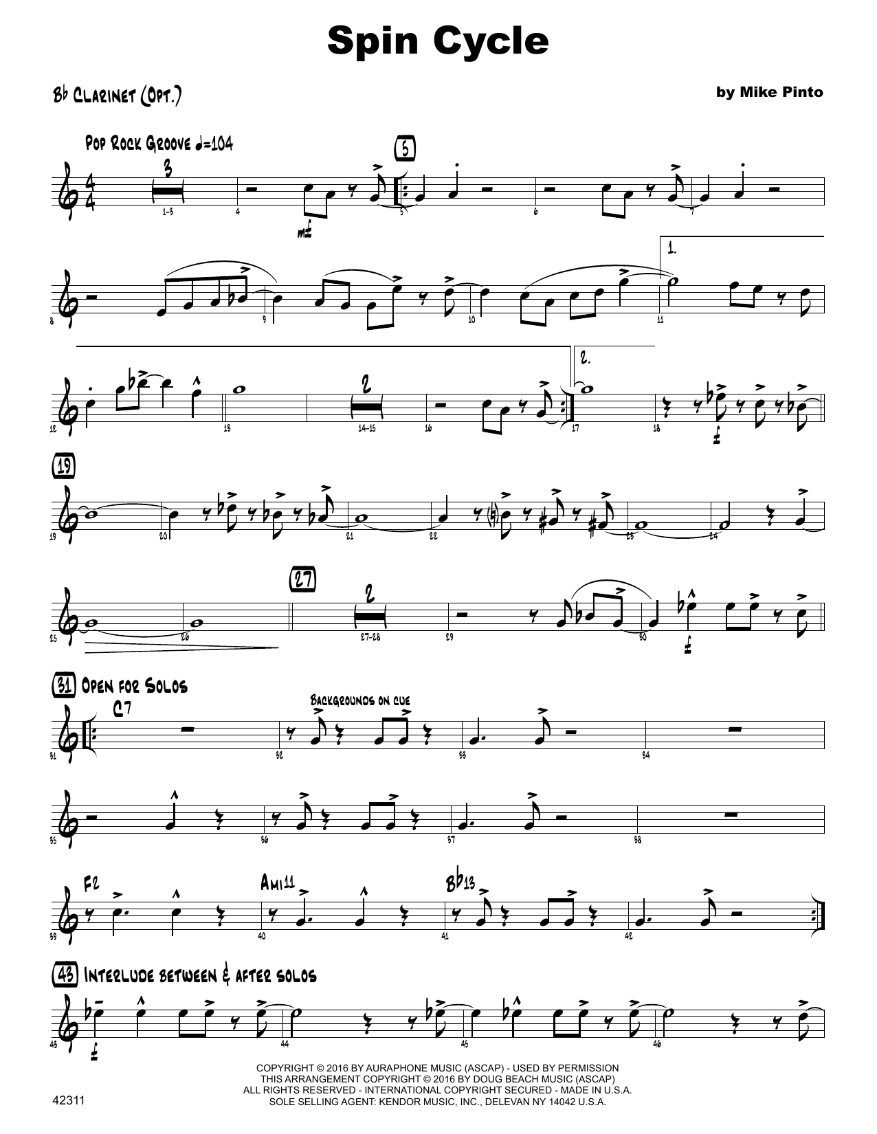 Download Mike Pinto Spin Cycle - Bb Clarinet Sheet Music