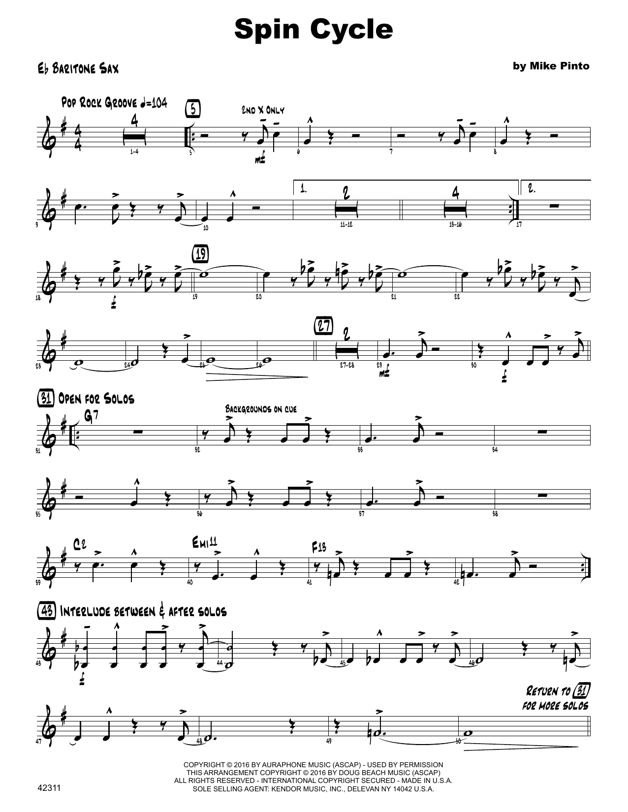 Download Mike Pinto Spin Cycle - Eb Baritone Saxophone Sheet Music