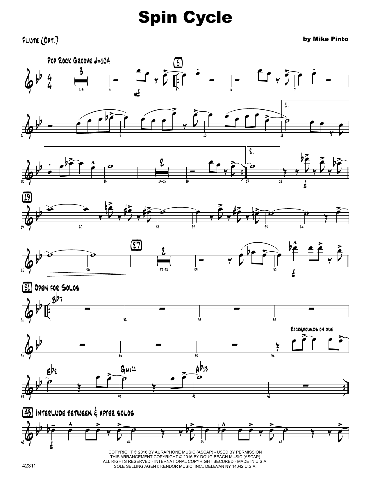 Download Mike Pinto Spin Cycle - Flute Sheet Music