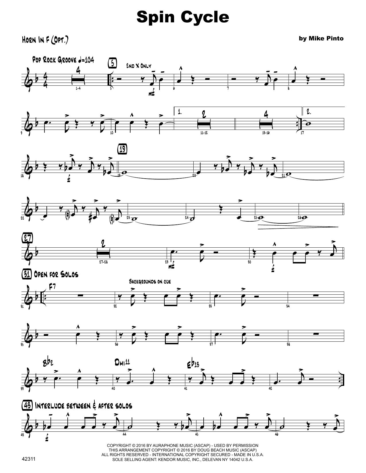 Download Mike Pinto Spin Cycle - Horn in F Sheet Music