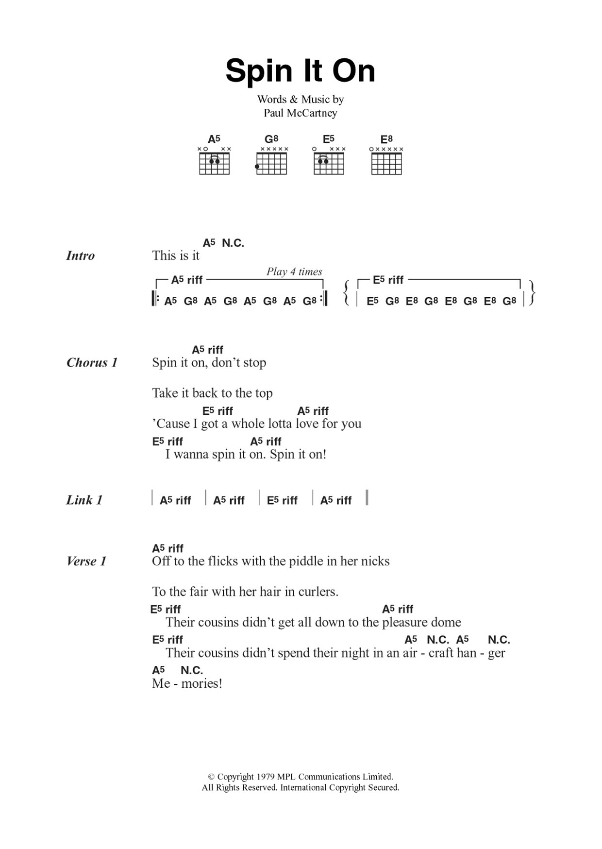 Download Wings Spin It On Sheet Music