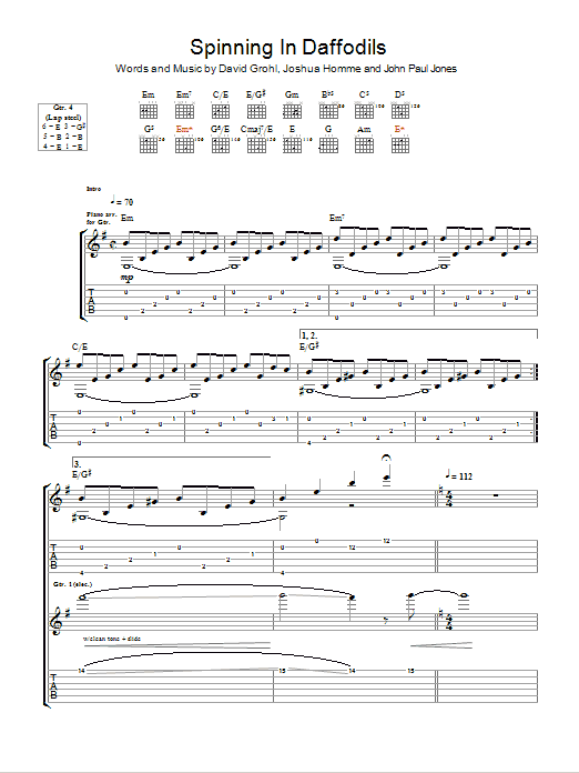 Download Them Crooked Vultures Spinning In Daffodils Sheet Music