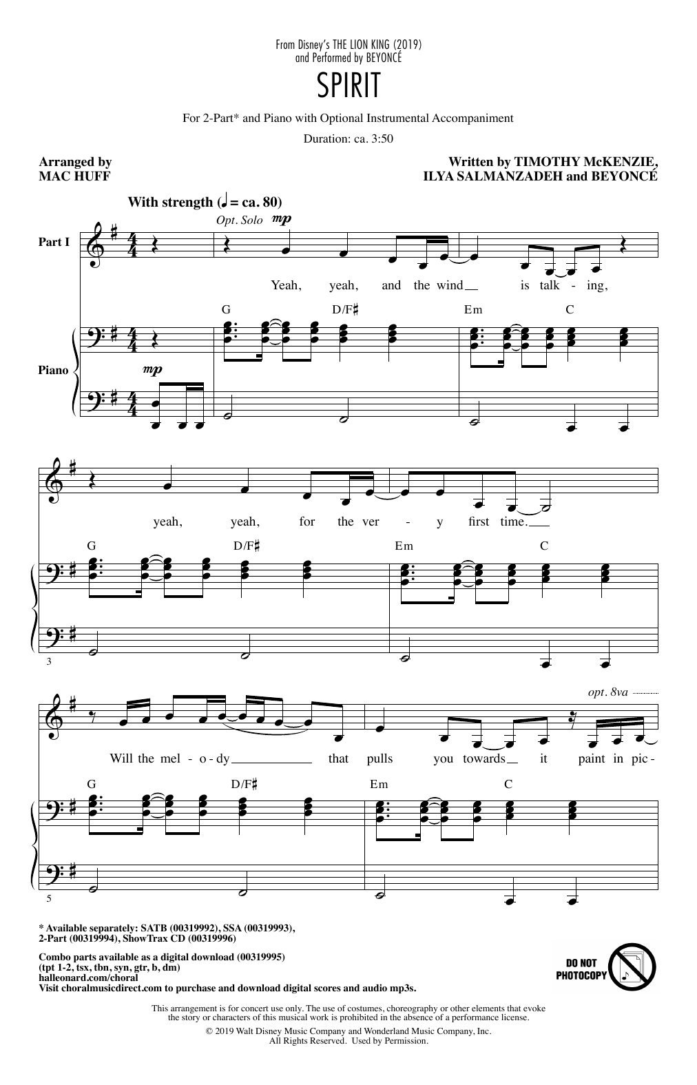Download Beyonce Spirit (from The Lion King 2019) (arr. Sheet Music