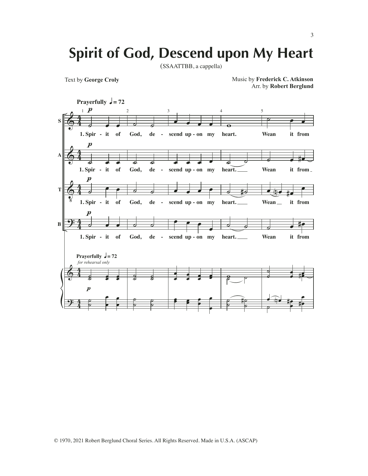 Download Robert Berglund Spirit of God (Descend Upon My Heart) Sheet Music