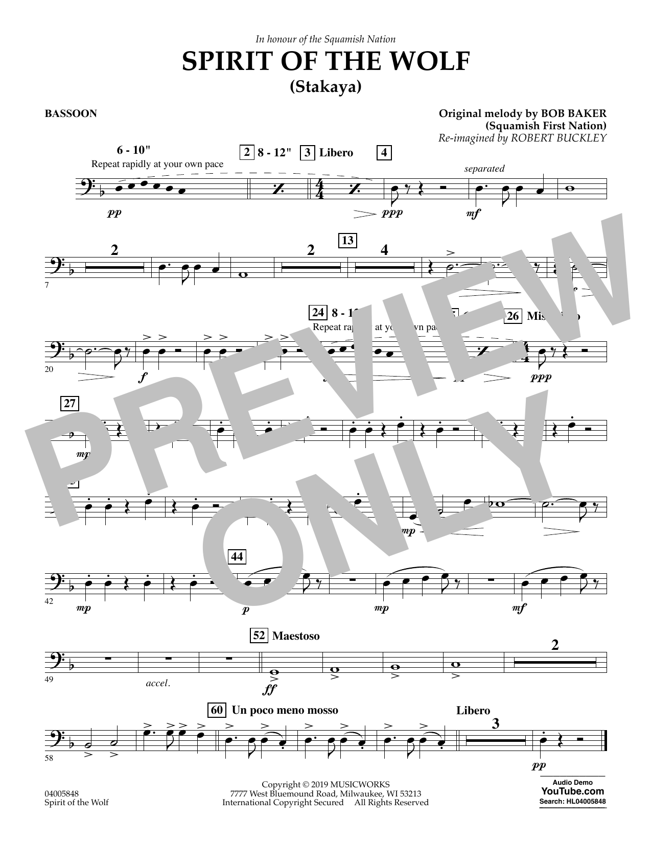 Download Robert Buckley Spirit of the Wolf (Stakaya) - Bassoon Sheet Music