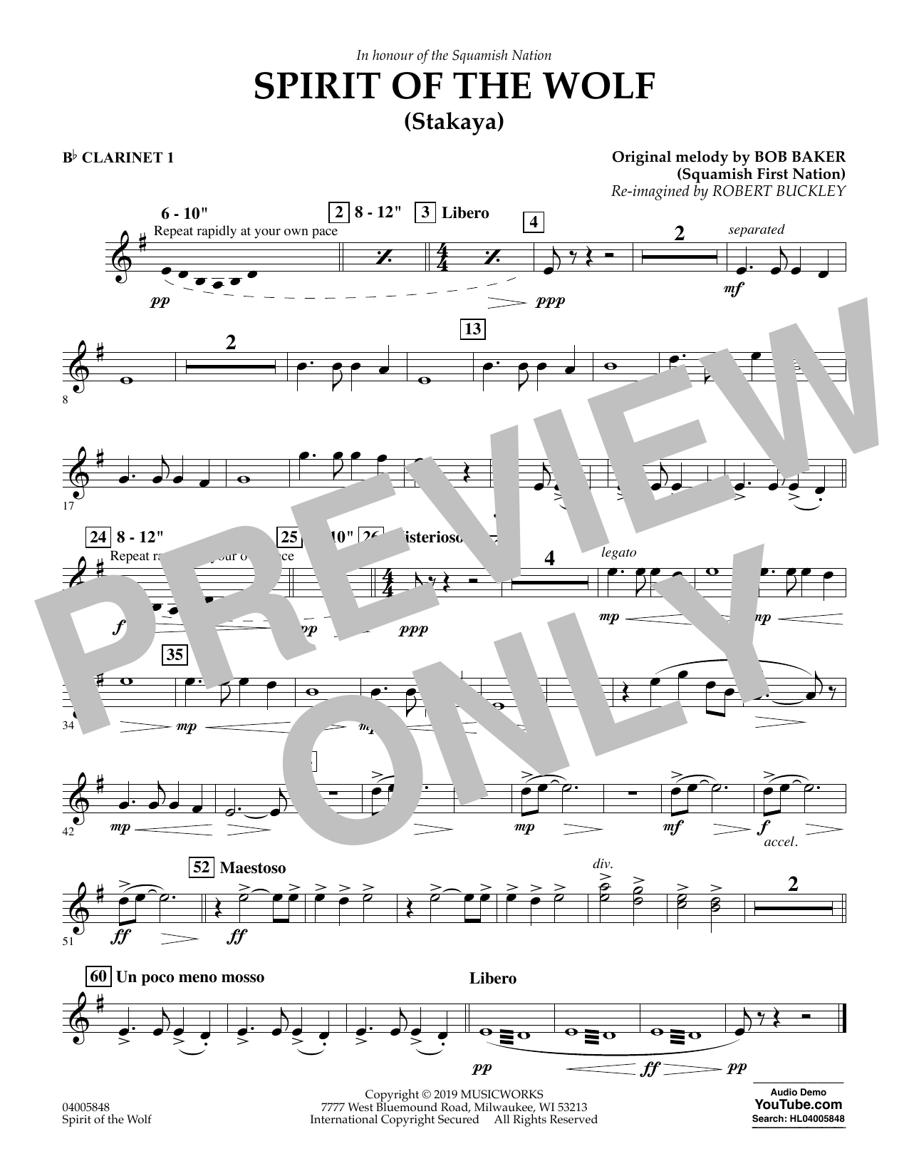 Download Robert Buckley Spirit of the Wolf (Stakaya) - Bb Clari Sheet Music