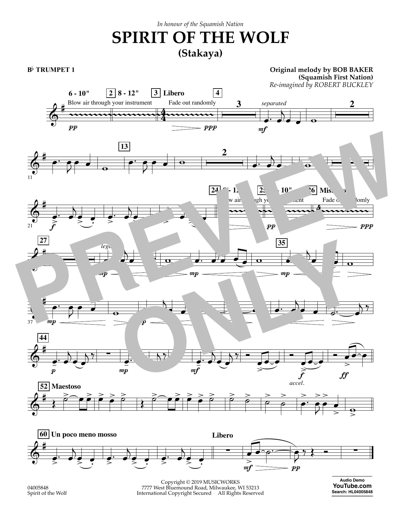 Download Robert Buckley Spirit of the Wolf (Stakaya) - Bb Trump Sheet Music