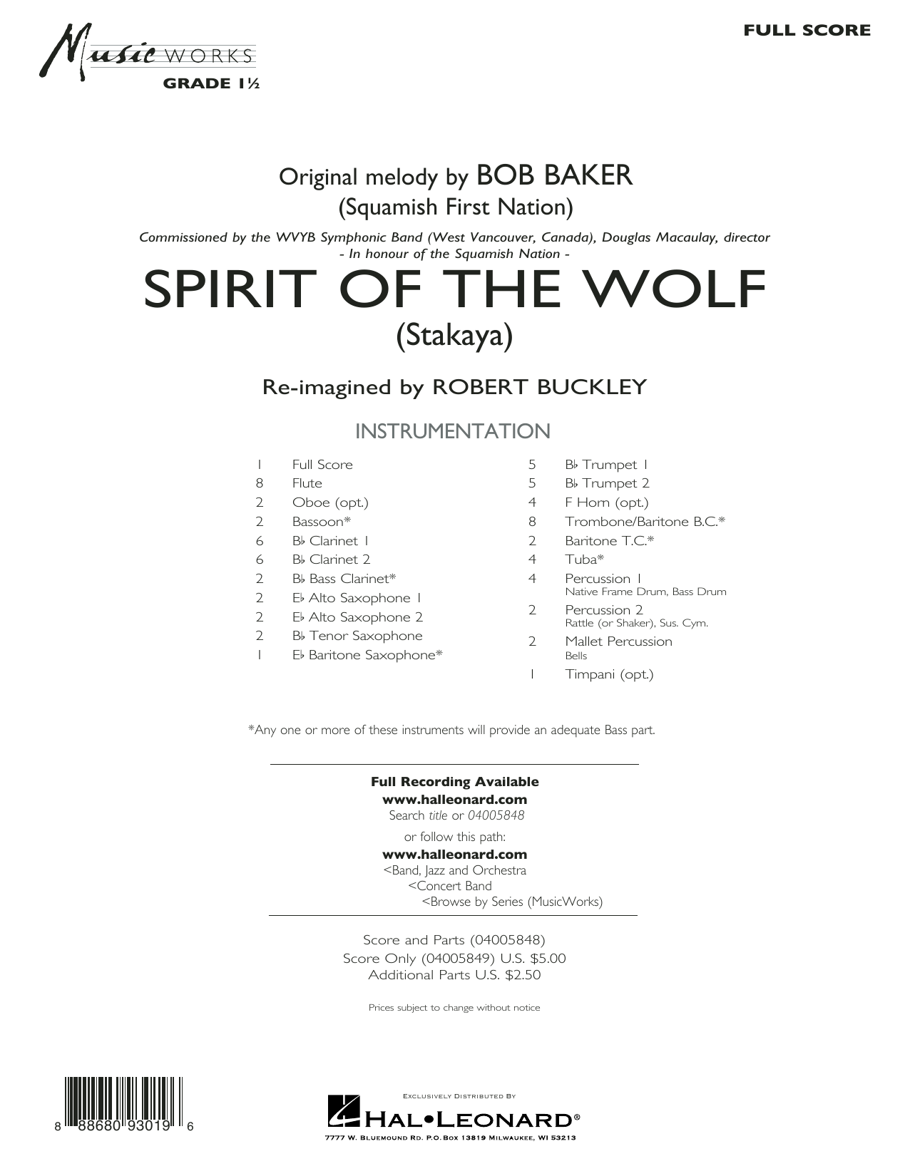 Download Robert Buckley Spirit of the Wolf (Stakaya) - Conducto Sheet Music