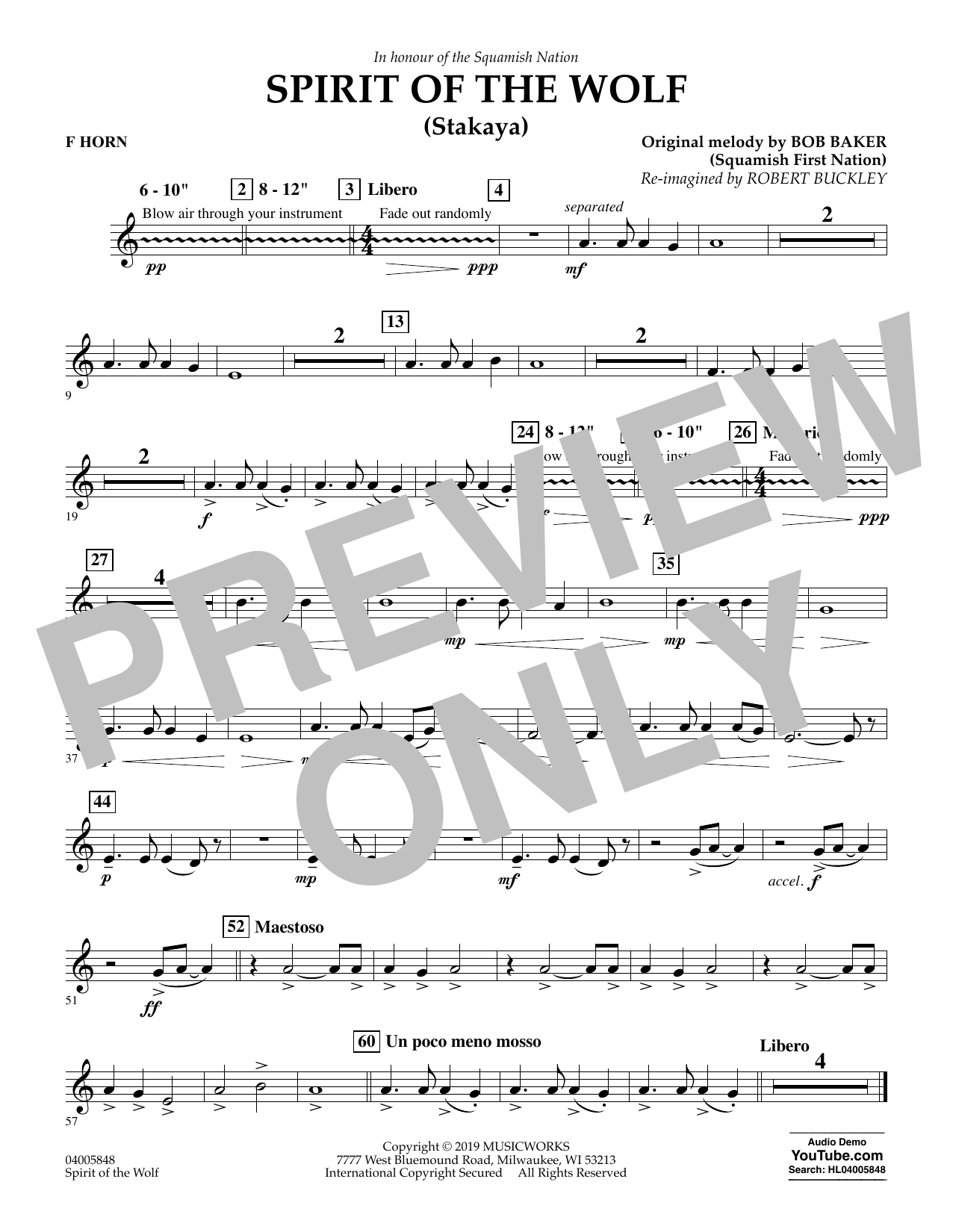 Download Robert Buckley Spirit of the Wolf (Stakaya) - F Horn Sheet Music