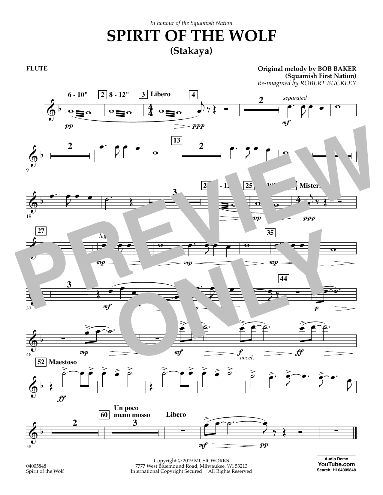 Download Robert Buckley Spirit of the Wolf (Stakaya) - Flute Sheet Music