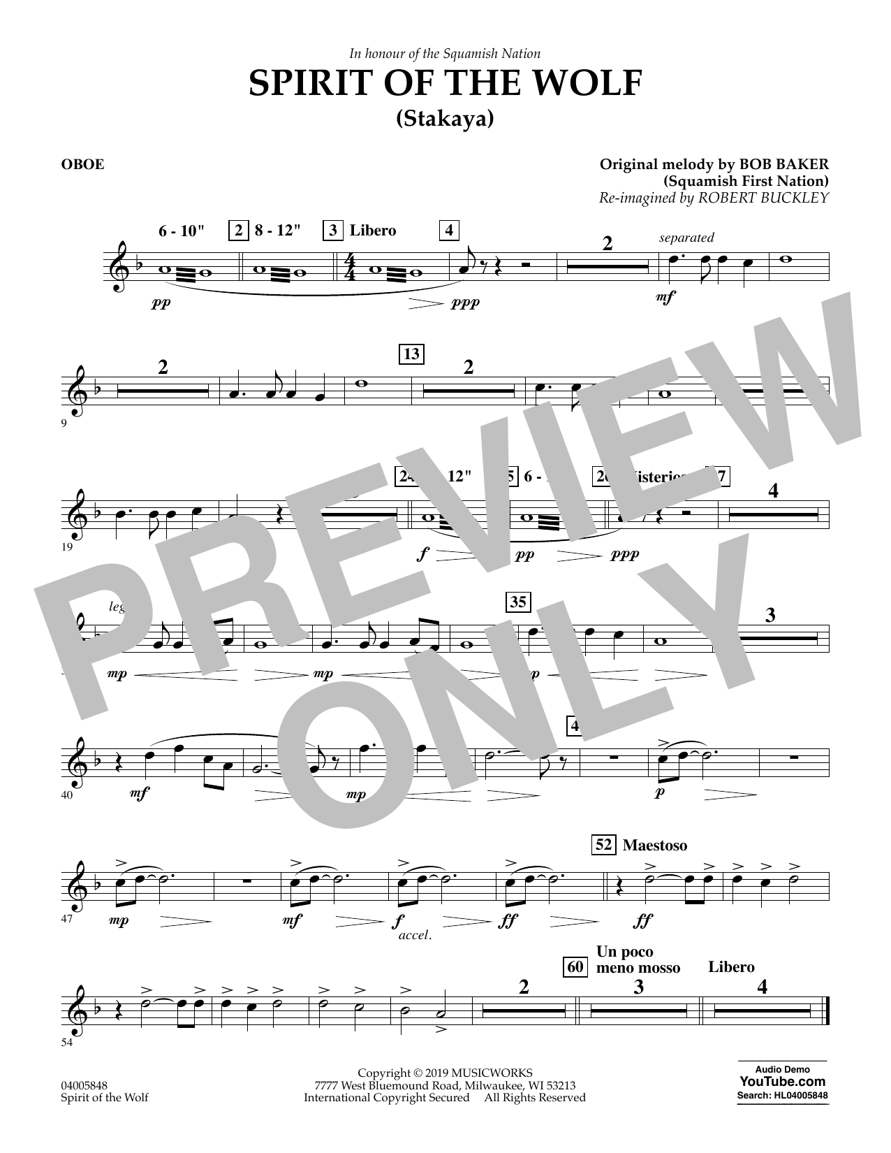 Download Robert Buckley Spirit of the Wolf (Stakaya) - Oboe Sheet Music