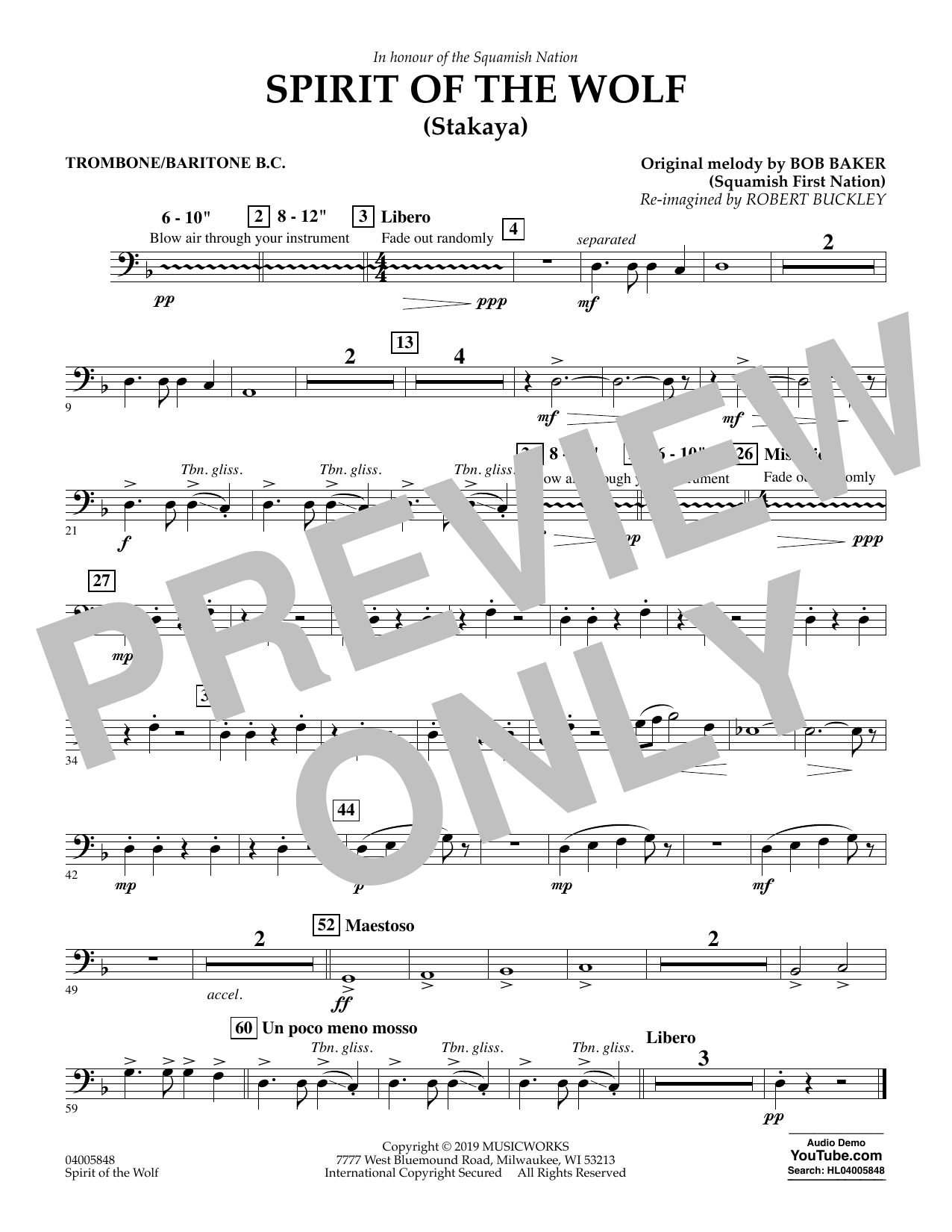 Download Robert Buckley Spirit of the Wolf (Stakaya) - Trombone Sheet Music