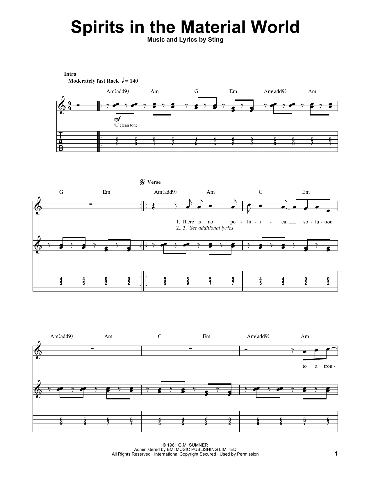 Download The Police Spirits In The Material World Sheet Music