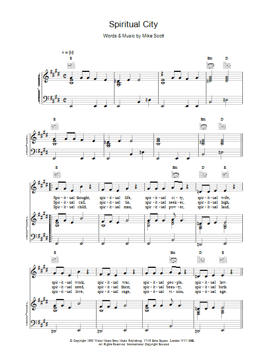 Waterboys Spiritual City sheet music notes printable PDF score