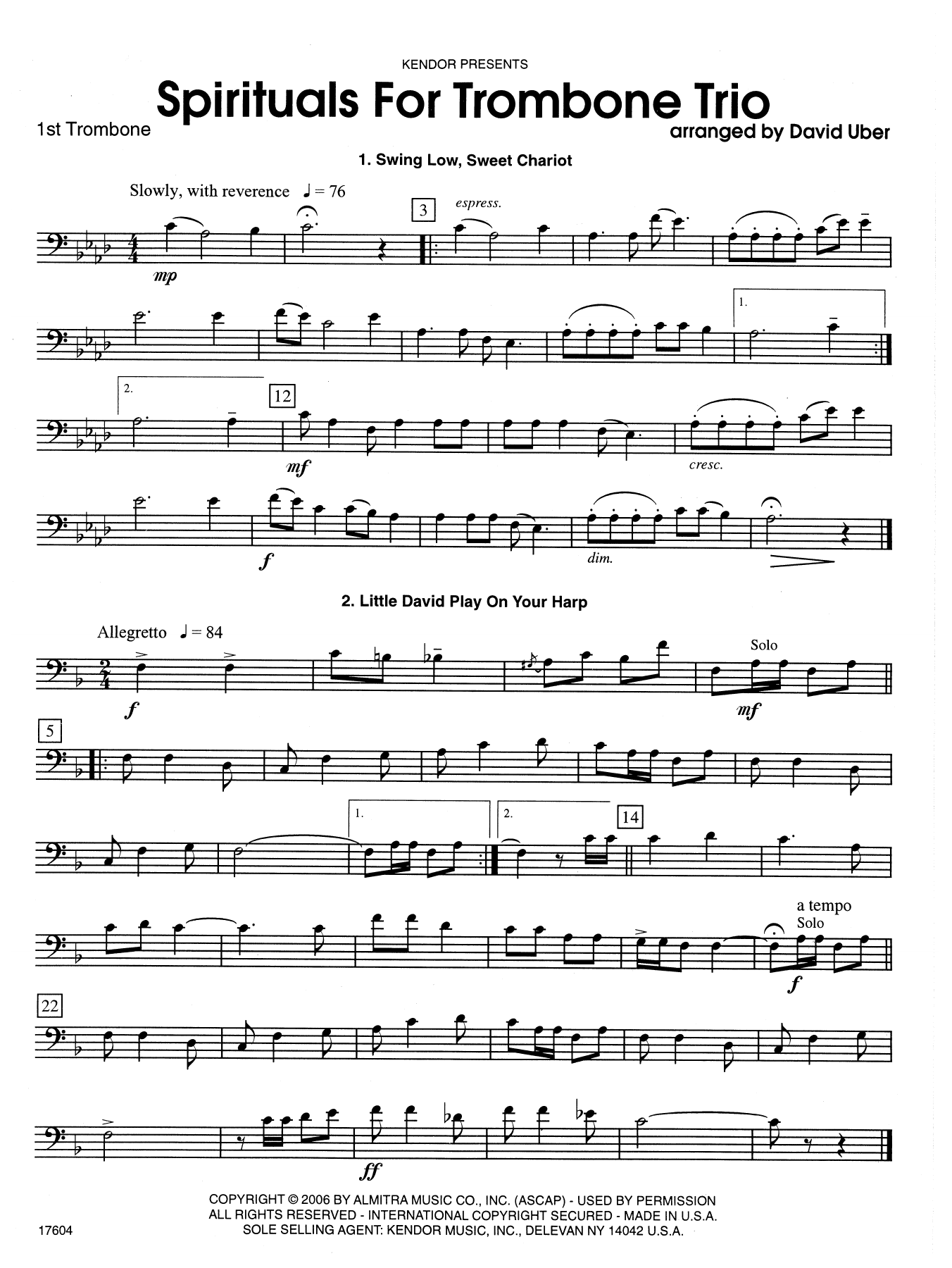 Download David Uber Spirituals For Trombone Trio - 1st Trom Sheet Music