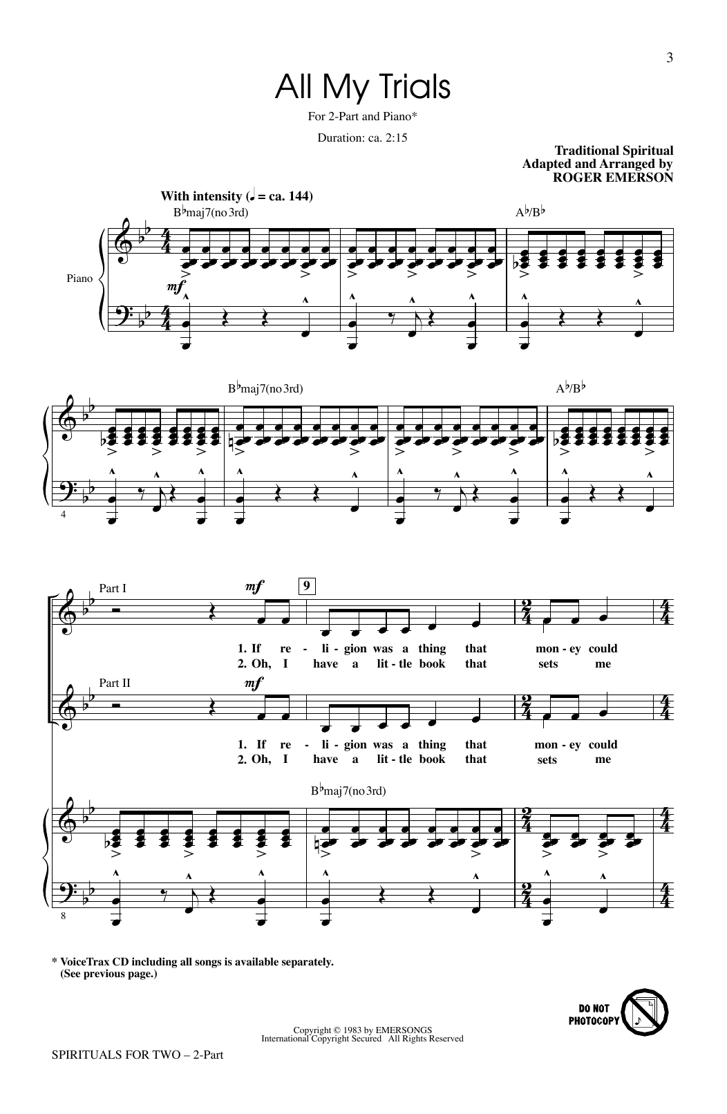Download Roger Emerson Spirituals For Two (Collection) Sheet Music