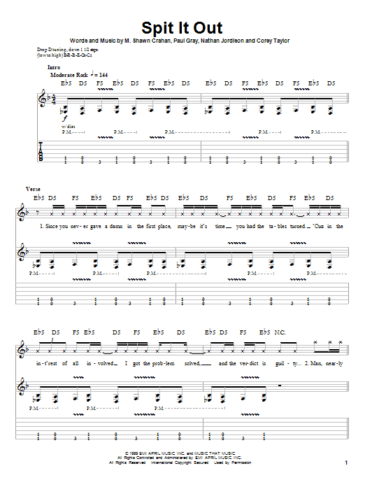 Download Slipknot Spit It Out Sheet Music