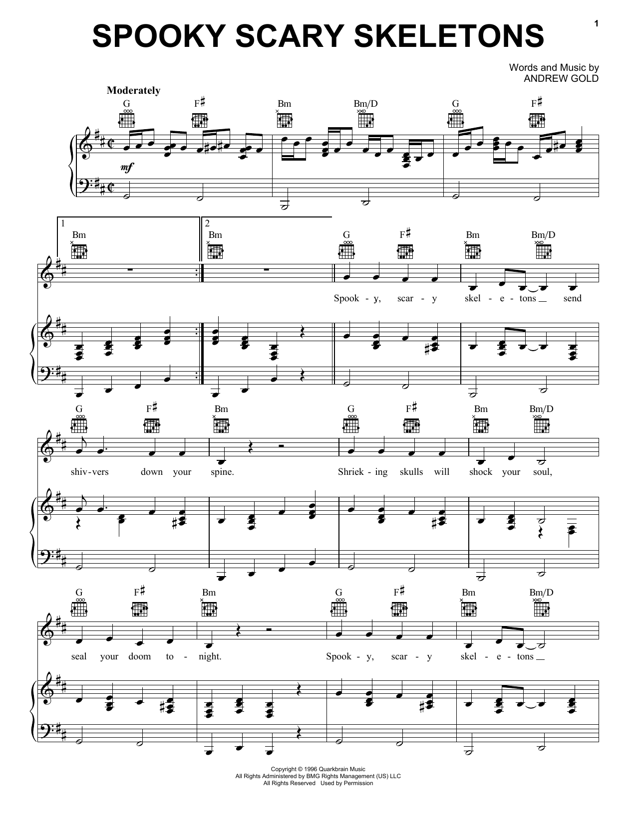 Download Andrew Gold Spooky Scary Skeletons Sheet Music
