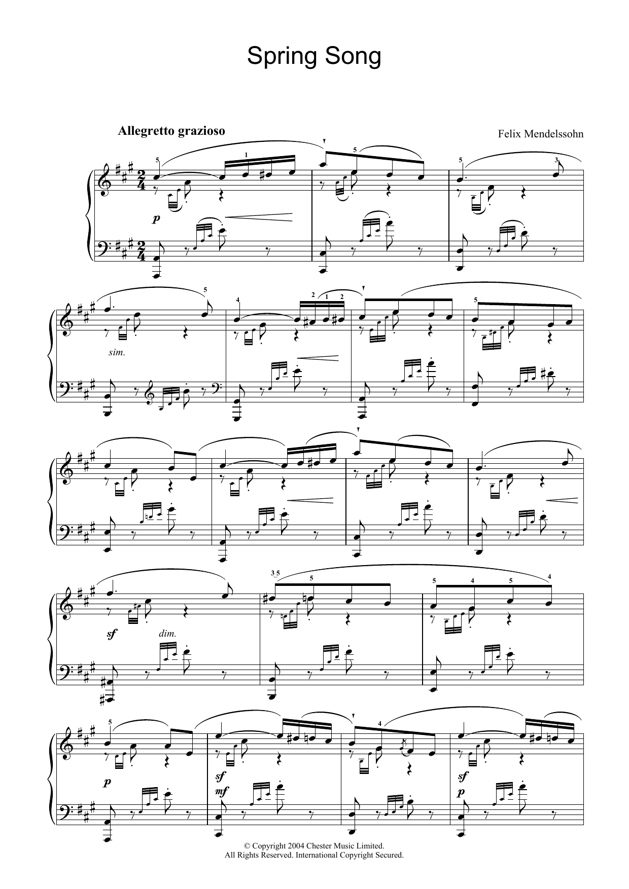 Download Felix Mendelssohn Spring Song, from Songs Without Words, Sheet Music