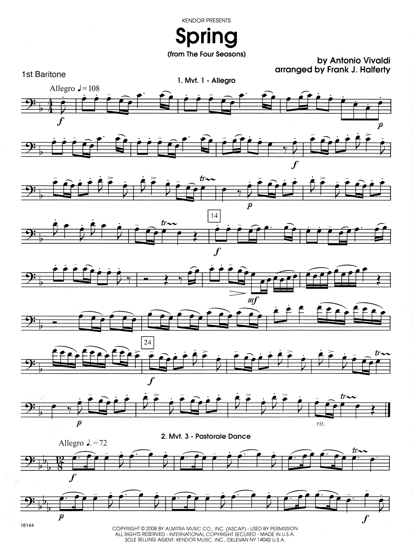 Download Frank J. Halferty Spring (from The Four Seasons) - 1st Ba Sheet Music