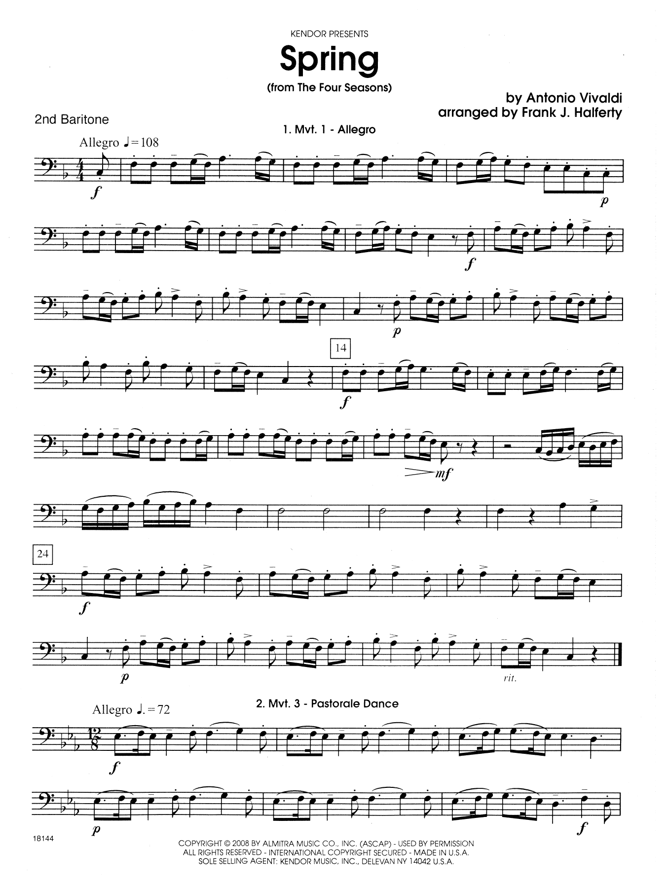 Download Frank J. Halferty Spring (from The Four Seasons) - 2nd Ba Sheet Music