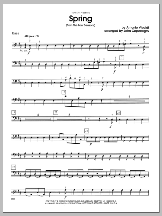 Download Caponegro Spring (from The Four Seasons) - Bass Sheet Music