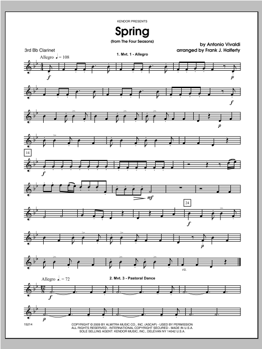 Download Halferty Spring (from The Four Seasons) - Clarin Sheet Music