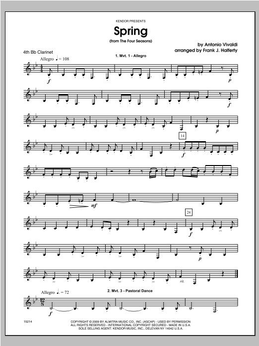 Download Halferty Spring (from The Four Seasons) - Clarin Sheet Music