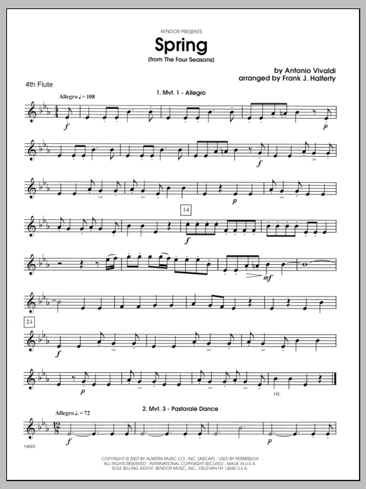 Download Halferty Spring (from The Four Seasons) - Flute Sheet Music