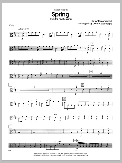 Download Caponegro Spring (from The Four Seasons) - Viola Sheet Music